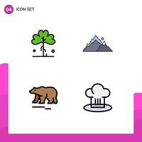 4 fylld linje platt Färg begrepp för webbplatser mobil och appar klöver träd irländsk landskap Björn redigerbar vektor design element