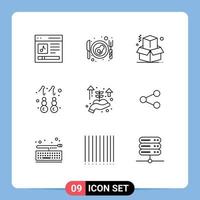 Stock Vector Icon Pack mit 9 Zeilen Zeichen und Symbolen für Hand Business Startup Box Schmuck Mode editierbare Vektordesign-Elemente