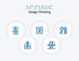 Design Thinking Blue Icon Pack 5 Icon-Design. beleuchtet. Idee. Skala. Anlage. Idee vektor