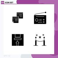 Stock Vector Icon Pack mit 4 Zeilenzeichen und Symbolen für klebrige Radionotizen Papierbox editierbare Vektordesign-Elemente