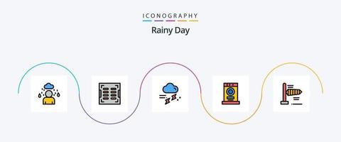 regnig linje fylld platt 5 ikon packa Inklusive vind. maskin. regn. möbel. kläder vektor
