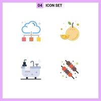 Stock Vector Icon Pack mit 4 Zeilen Zeichen und Symbolen für Cloud Hub Internet Lemon BBQ editierbare Vektordesign-Elemente