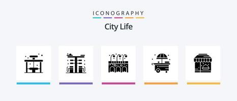 City Life Glyph 5 Icon Pack inklusive Hotel. Stadt. Pumpe. Geschäft. Stadt. kreatives Symboldesign vektor