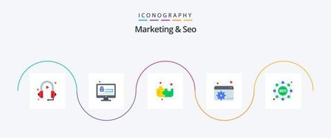 Marketing und SEO Flat 5 Icon Pack inklusive Taktiken. seo. Sicherheit. seo. konfigurieren vektor