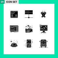 redigerbar vektor linje packa av 9 enkel fast glyfer av prototyp teckning signal design natur redigerbar vektor design element