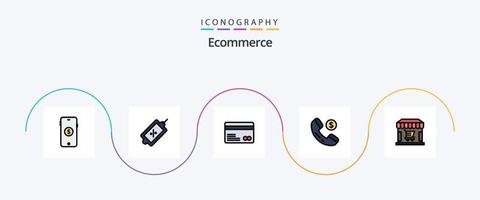 E-Commerce-Linie gefüllt Flat 5 Icon Pack inklusive Shopping. E-Commerce. Karte. Einkaufen. E-Commerce vektor