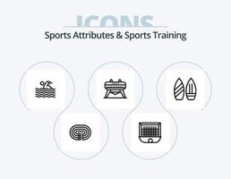 Sportattribute und Sporttrainingslinie Icon Pack 5 Icon Design. Sport. Wasser. Aktivität. Surfen. Wasser vektor