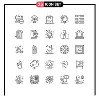 Stock Vector Icon Pack mit 25 Zeilen Zeichen und Symbolen für Detaillösung Bildung SEO Lösung Idee editierbare Vektordesign-Elemente