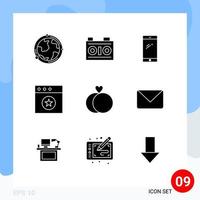 Piktogrammsatz aus 9 einfachen soliden Glyphen der Ehe Lieblingsfotografie App Huawei editierbare Vektordesign-Elemente vektor