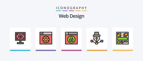 Webdesign-Linie gefüllt 5 Icon Pack inklusive Design. Ernte. App. Video. Netz. kreatives Symboldesign vektor