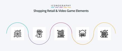 Shopping Einzelhandel und Videospielelemente Line 5 Icon Pack inklusive Ausrüstung. Handel. Einkaufen. Kunst. Einkaufen vektor