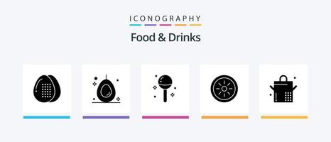 Essen und Getränke Glyph 5 Icon Pack inklusive Kochtopf. Gemüse. Kochen. Früchte. Mahlzeit. kreatives Symboldesign vektor
