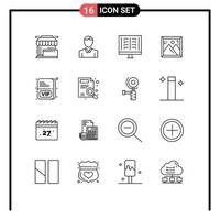 16 tematiska vektor konturer och redigerbar symboler av kort Foto person ram revben redigerbar vektor design element