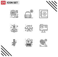 uppsättning av 9 modern ui ikoner symboler tecken för brandman yxa skydda raket kunskap redigerbar vektor design element