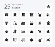 Hem grejer 25 fast glyf ikon packa Inklusive kök. möbel. skåp. kopp styrelse. garderob vektor