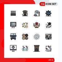 Stock Vector Icon Pack mit 16 Zeilenzeichen und Symbolen für Computerserver-Qualitätskontrolle Internetplan editierbare kreative Vektordesign-Elemente