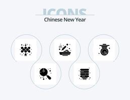Chinesisches Neujahrs-Glyphen-Icon-Pack 5 Icon-Design. Glocke. Suppe. Neujahr. Essen. Schüssel vektor