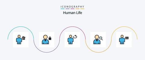 mit menschlicher Linie gefülltes flaches 5-Icon-Pack einschließlich Körper. Benutzer. Benutzerbild. suchen. wiederholen vektor