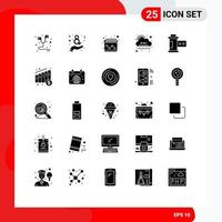 Stock Vector Icon Pack mit 25 Zeilenzeichen und Symbolen für Fotokamera-Kalenderserver-Code editierbare Vektordesign-Elemente