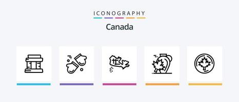 Canada Line 5 Icon Pack inklusive Kanus. Ahorn. Karte. Blatt. Herbst. kreatives Symboldesign vektor