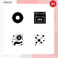 Gruppe von 4 soliden Glyphenzeichen und Symbolen für Kreismünzen-Zielschnittstellengeld editierbare Vektordesign-Elemente vektor