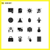 Solide Glyphenpackung mit 16 universellen Symbolen für Abzeichen Geld Crowd Funding Hand Business editierbare Vektordesign-Elemente vektor