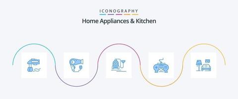 Haushaltsgeräte und Küche blau 5 Icon Pack inklusive Klumpen. Xbox. Vakuum. Video. Spiel vektor