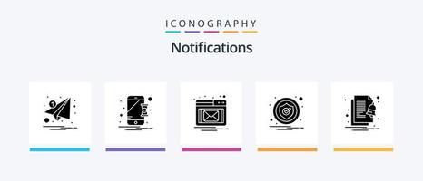 Benachrichtigungen Glyph 5 Icon Pack inklusive Datei. Sicherheit. Benachrichtigung. Benachrichtigung. Alarm. kreatives Symboldesign vektor