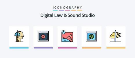 digitales Gesetz und Tonstudio-Linie gefülltes 5-Icon-Paket einschließlich Gericht. Geschäft. Digital. kreativ. Autor. kreatives Symboldesign vektor