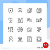 Aktienvektor-Icon-Pack mit 16 Zeilenzeichen und Symbolen für binokulare Pack-Blumenmilchsicherheit editierbare Vektordesign-Elemente vektor