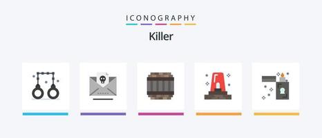 mördare platt 5 ikon packa Inklusive flamma. siren. arkitektur. polis. varna. kreativ ikoner design vektor