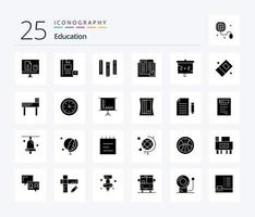 Bildung 25 solides Glyphen-Icon-Pack inklusive Lernen. Ausbildung. Wissen. Buch. Dateien vektor