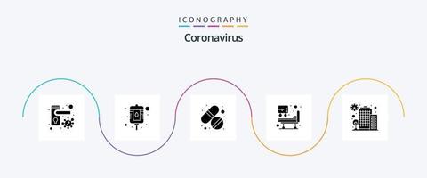 coronavirus glyf 5 ikon packa Inklusive coronavirus. medicin. medicinsk behandling. sjukhus säng vektor