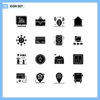16 solides Glyphenkonzept für mobile Websites und Apps Biologiehütte Herbsthütte nach Hause editierbare Vektordesign-Elemente vektor