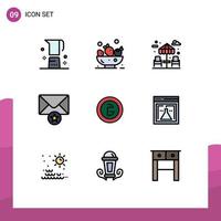 Packung mit 9 modernen Filledline-Flachfarben Zeichen und Symbolen für Web-Printmedien wie Finance Business Dinner Bangladesch Nachricht editierbare Vektordesign-Elemente vektor