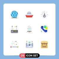 Stock Vector Icon Pack mit 9 Zeilen Zeichen und Symbolen für Line Hotel Thermometer heißen Tee editierbare Vektordesign-Elemente