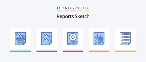 Reports Sketch Blue 5 Icon Pack inklusive Seite. Daten. Papier. Papier. markieren. kreatives Symboldesign vektor