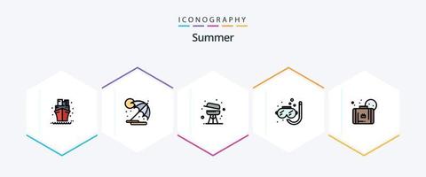 Sommer 25 Filledline Icon Pack inklusive Sommer. Sommer. Grill. Schnorcheln. Tauchen vektor