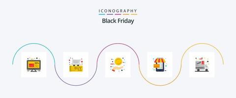 Black Friday Flat 5 Icon Pack inklusive Black Friday. Handel. Einkaufen. schwarzer Freitag. Schild vektor