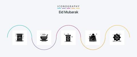 Eid Mubarak Glyphe 5 Icon Pack inklusive Neu. Einkaufen. Tee. eid. Rede vektor