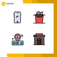 redigerbar vektor linje packa av 4 enkel fylld linje platt färger av telefon vatten android mat företag redigerbar vektor design element