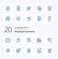 20 Einkaufs- und Handelssymbole in blauer Farbe wie Tasche, Geschenk, Lieferung, Tasche, Geschenk, Fracht vektor