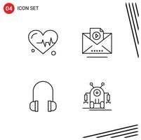 Satz von 4 kommerziellen Filledline-Flachfarben-Pack für Herz menschliche E-Mail-Kopfhörer-Roboter editierbare Vektordesign-Elemente vektor