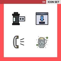 Filledline-Flachfarbpaket mit 4 universellen Symbolen der Kamera-Antwortrolle Download-Client-Unterstützung editierbare Vektordesign-Elemente vektor