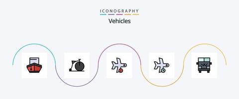 Fahrzeuge mit Linien gefülltes Flat 5 Icon Pack inklusive Transport. Flug. Rad. Verzögerung. Transport vektor