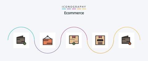 E-Commerce-Linie gefülltes flaches 5-Icon-Paket einschließlich Handel. e. genehmigen. Handel. Paket vektor