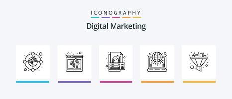 digital marknadsföring linje 5 ikon packa Inklusive mål. skärm. internet. innehåll. blogg. kreativ ikoner design vektor