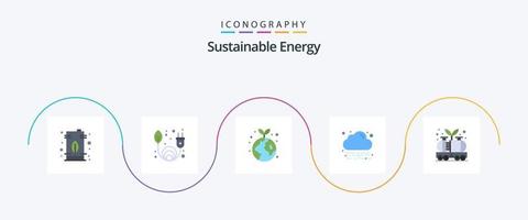hållbar energi platt 5 ikon packa Inklusive olja. energi. jorden. moln. energi vektor