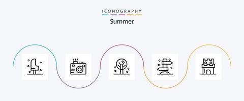 Summer Line 5 Icon Pack inklusive Urlaub. Sommer. Fotografie. Urlaub. Baum vektor