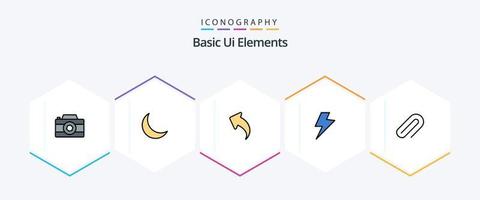 grundläggande ui element 25 fylld linje ikon packa Inklusive papper. klämma. pil. elektrisk. kraft vektor